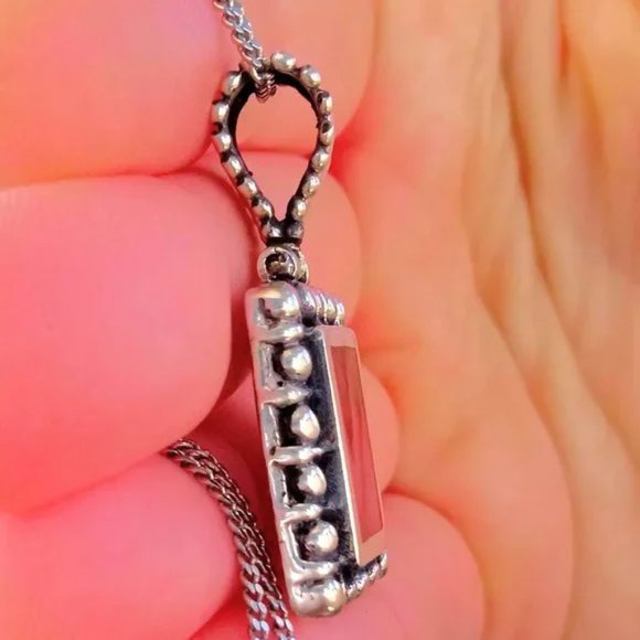 Vintage Sterling Silver Red Jasper Pebbled Pendant Necklace - Picture 13 of 13